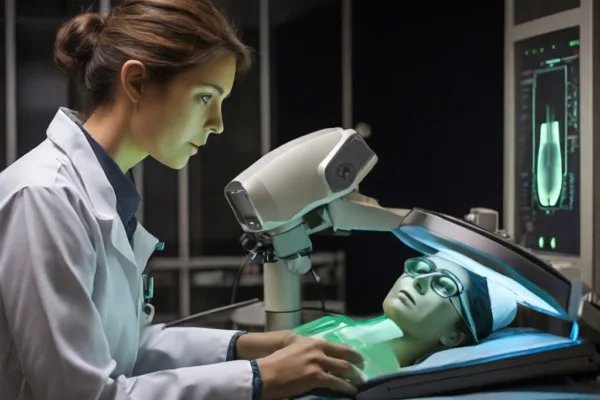 Conquer Cancer from the Couch: Online Nuclear Medicine Technologist Programs Revolutionize Healthcare A nuclear medicine technologist using a radioactive tracer scanner on a patient, showcasing the practical application of the field.